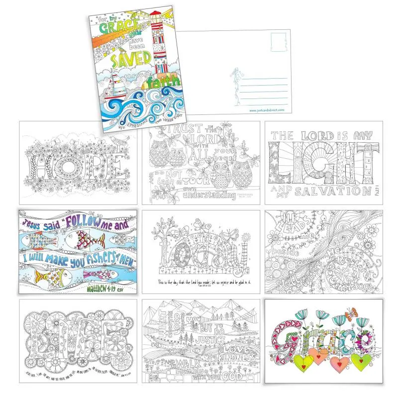 10 Images of Grace Colouring postcards