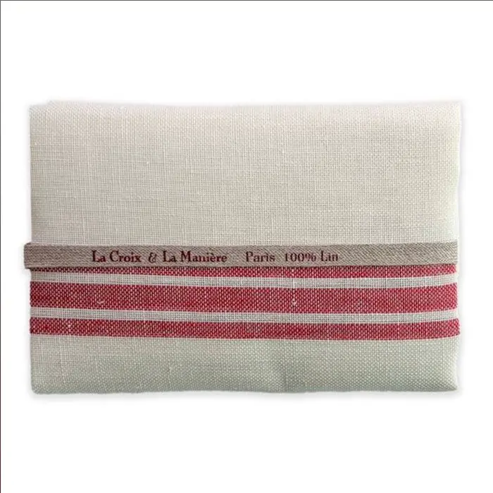 12 Thread Count Linen 80cm x 57cm Red Stripe/Ivory - La Croix & La Manière
