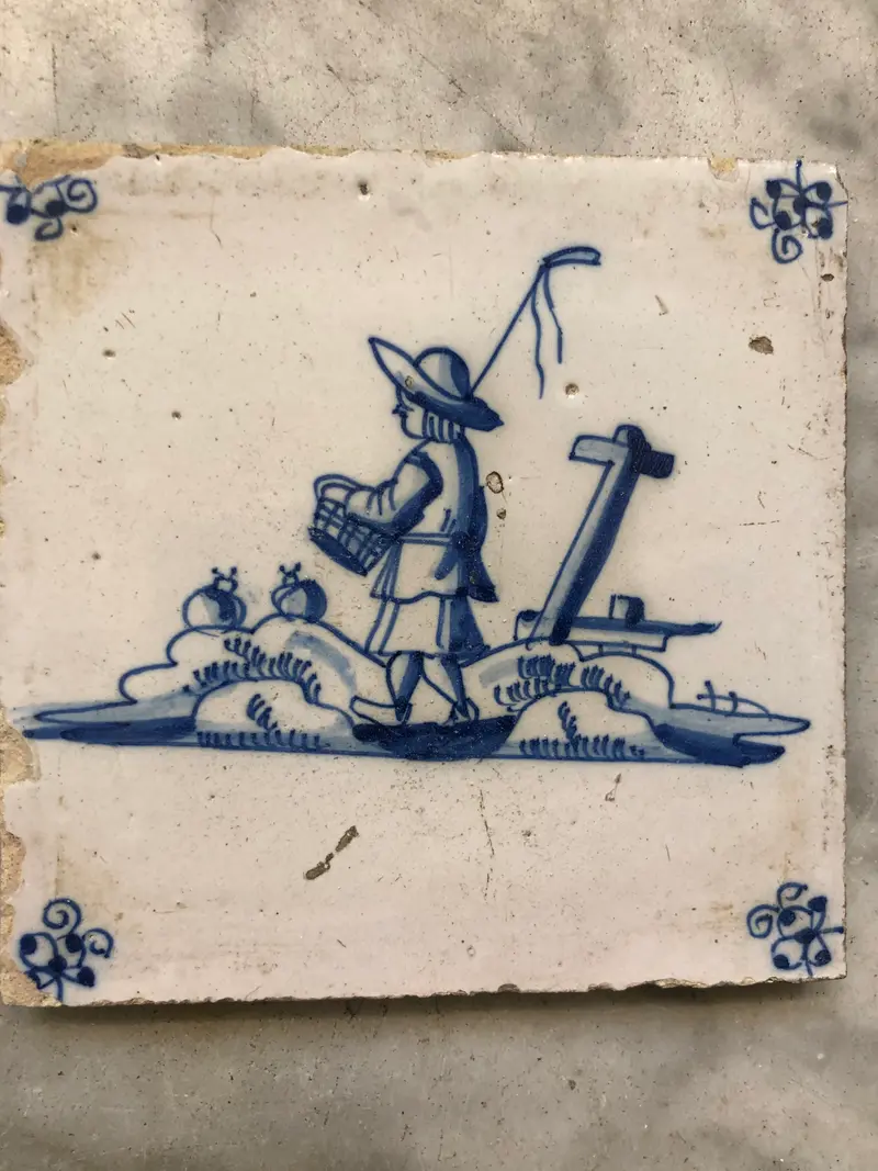 18 th century delft tile with shepherd