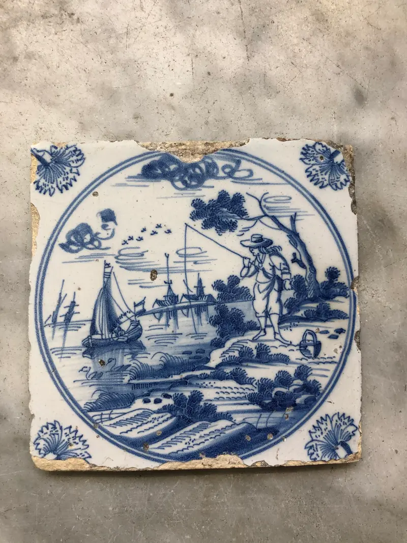 18th century Delft handpainted dutch tile with landscape