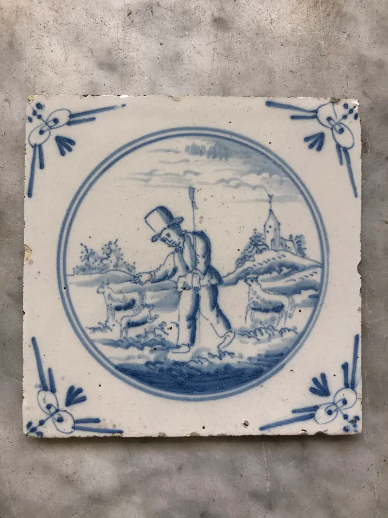 18th century Delft handpainted tile shepperd