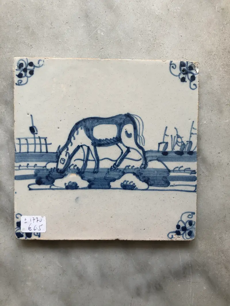 18th century Delft tile with horse