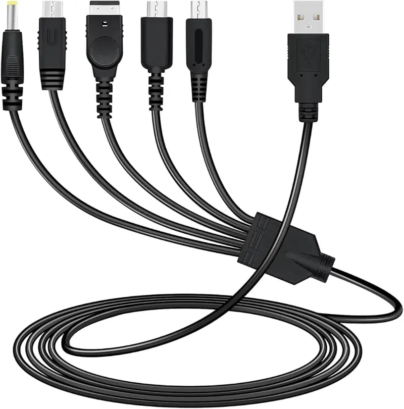 5-in-1 USB Oplaadkabel / Accukabel voor Nintendo DS Lite, 3DS/2DS/DSi, Game Boy Advance SP/NDS, Wii U GamePad en Sony PSP (Nieuw)