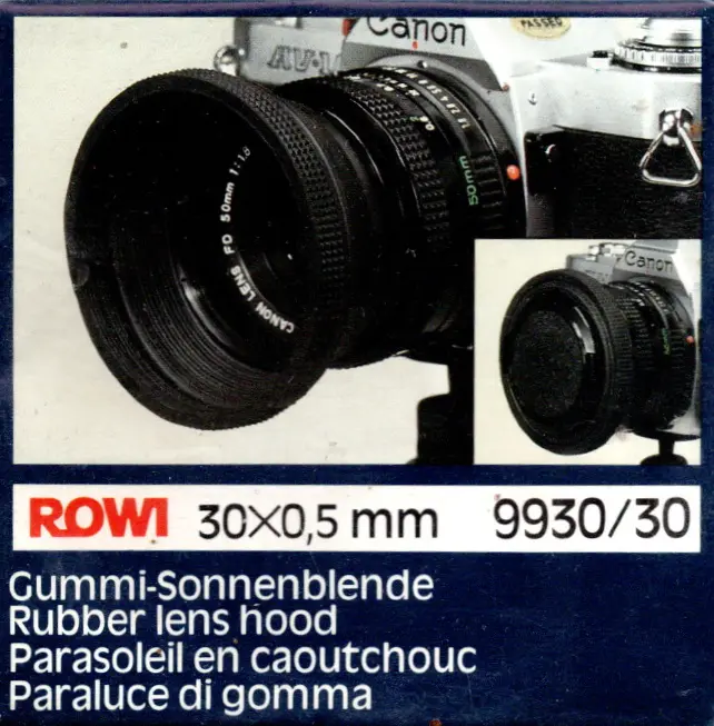 9930/30 Rubberen Lens Hood Zonnekap 30x0.5mm (Nieuw)