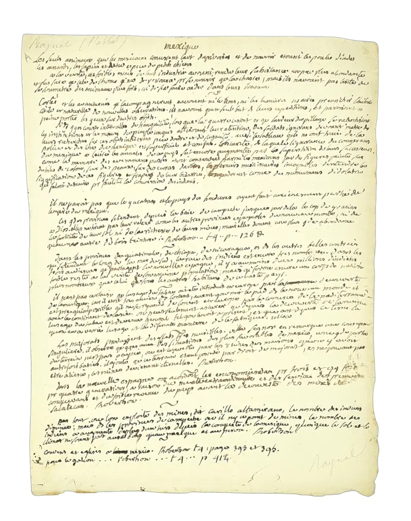 Abbé Raynal, Autograph manuscript on Central American colonial history, [after 1777].