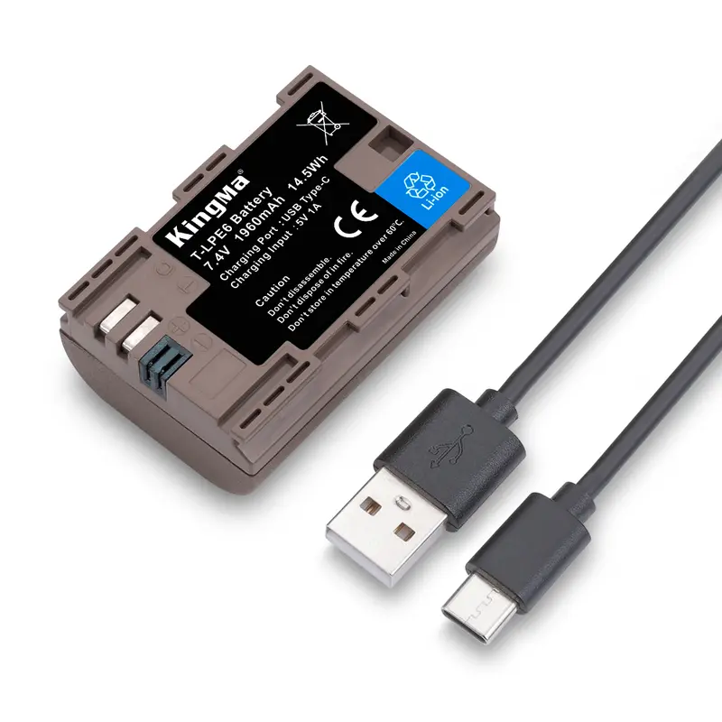 Accu voor Canon LP-E6 - 1960mAh met USB-C Poort (Nieuw)