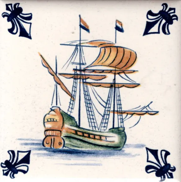 Airline Business Class Delft Blue Tile Coaster - 75 × 75 mm