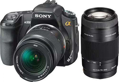 Alpha DSLR-A200W Spiegelreflexcamera + DT 18-70mm + DT 75-300mm Kit - Zwart (In doos)