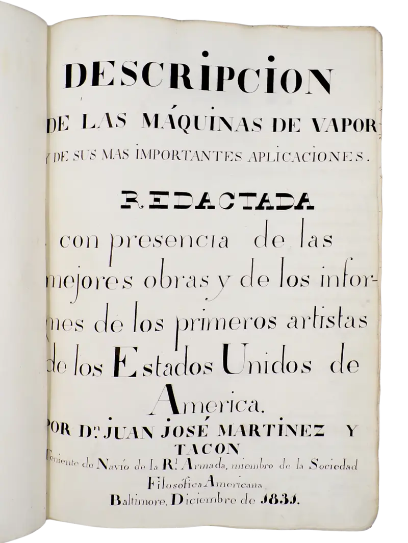 American manuscript for the first Spanish technical steam engine treatise, with technical drawings