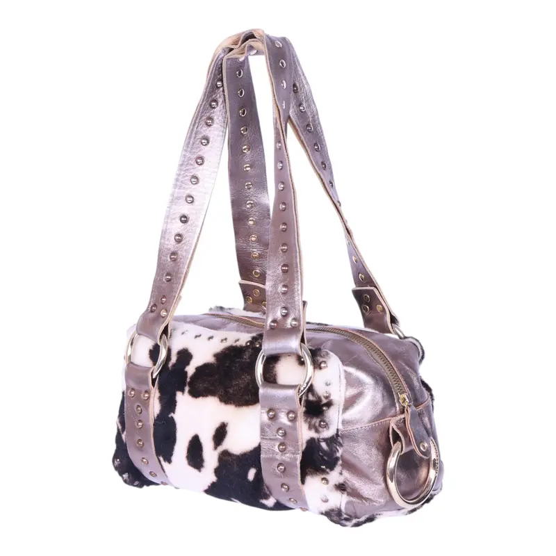 Barrel Schoudertas Koeienprint Metallic met Studs