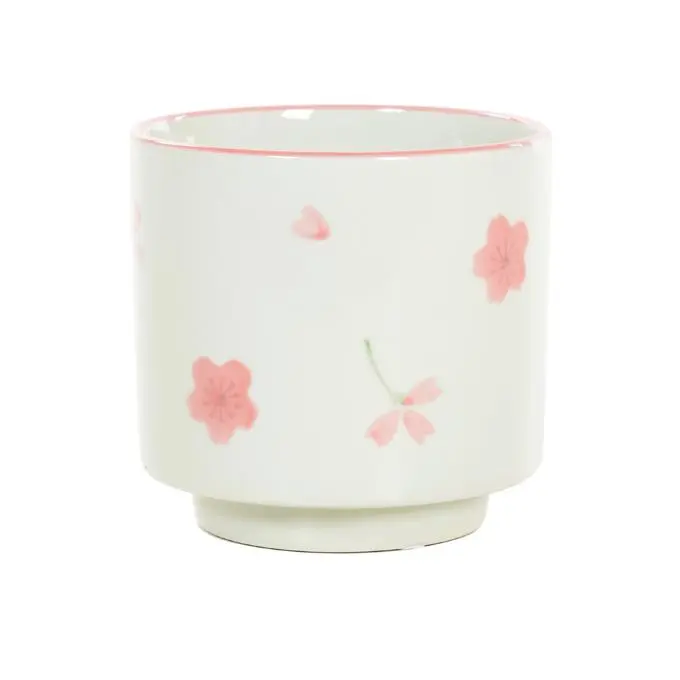 Bloempot beige met roze bloemetjes