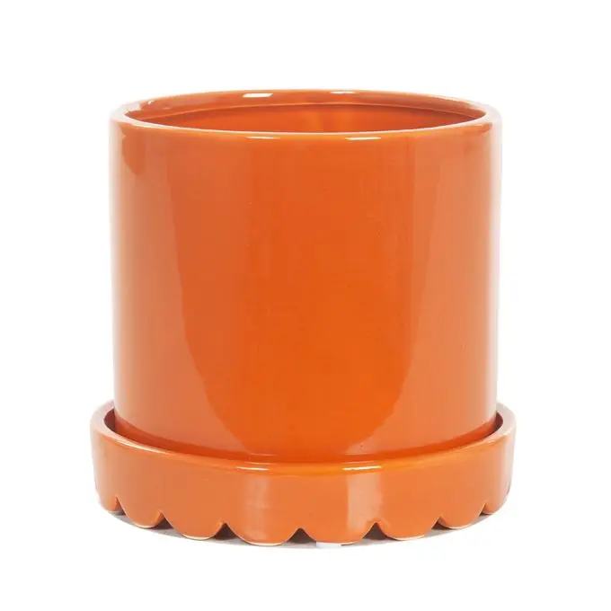 Bloempot oranje met vaste schotel en randje