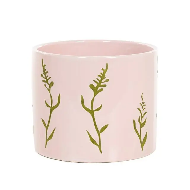 Bloempot roze met groene bloem