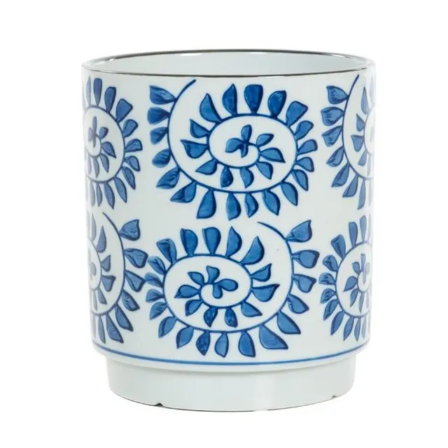 Bloempot wit met blauwe tekening