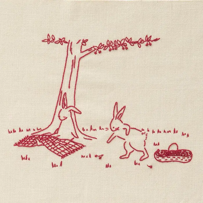 ‘Bunny Picnic‘ Embroidery Kit, Light Honey - LECIEN COSMO