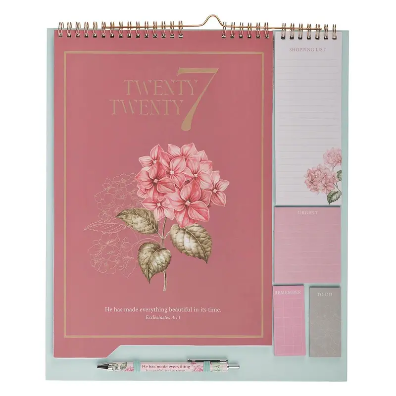 Calendar/Stationery set w/pen Rose & Hydrangeas Ecc. 3