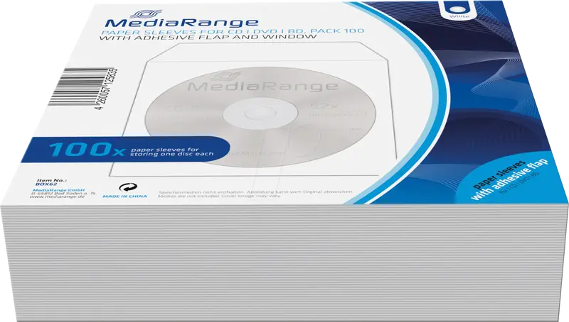 CD/DVD Sleeve / Papieren Hoes voor 1 Disc met Venster en Zelfklevende Flap (Wit, 100 Stuks) (Nieuw)