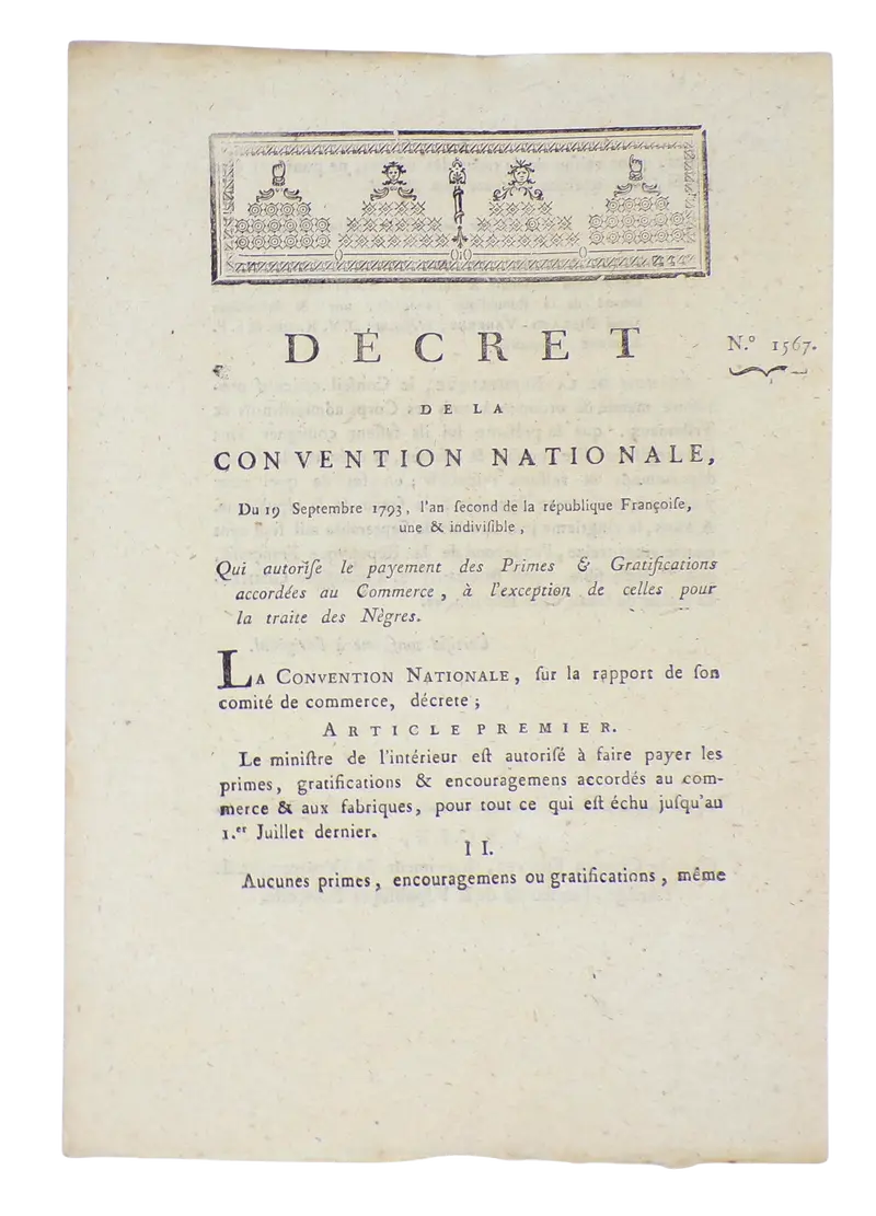 Celles pour la traite des nègres, Foix 1793.