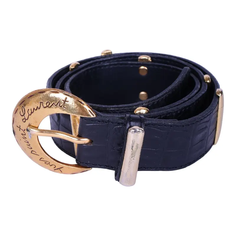Croco Riem Zwart Leer met Gouden Gesp