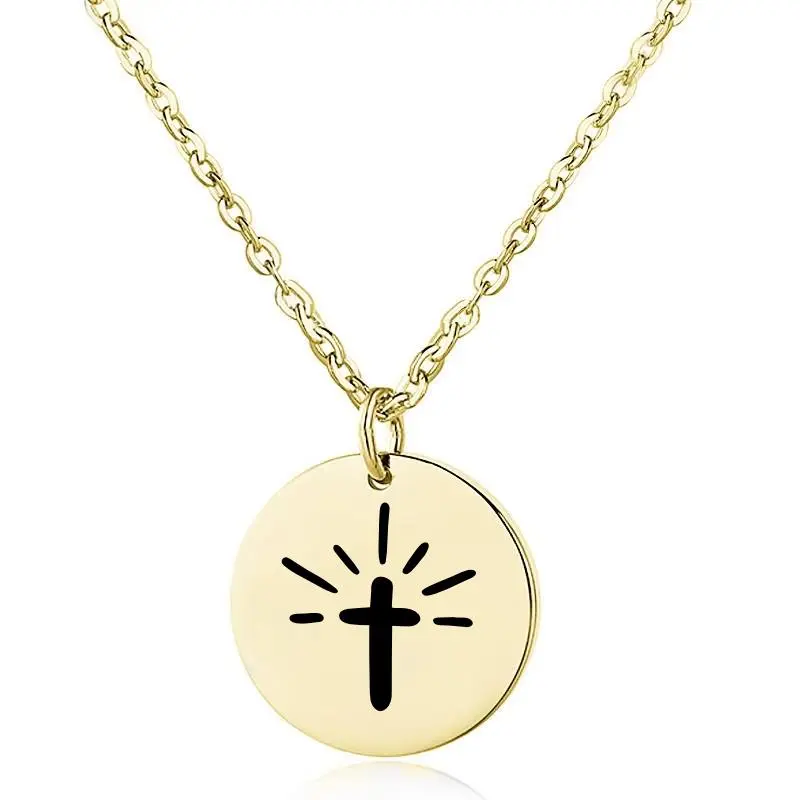 Cross radiant necklace gold stainless steel