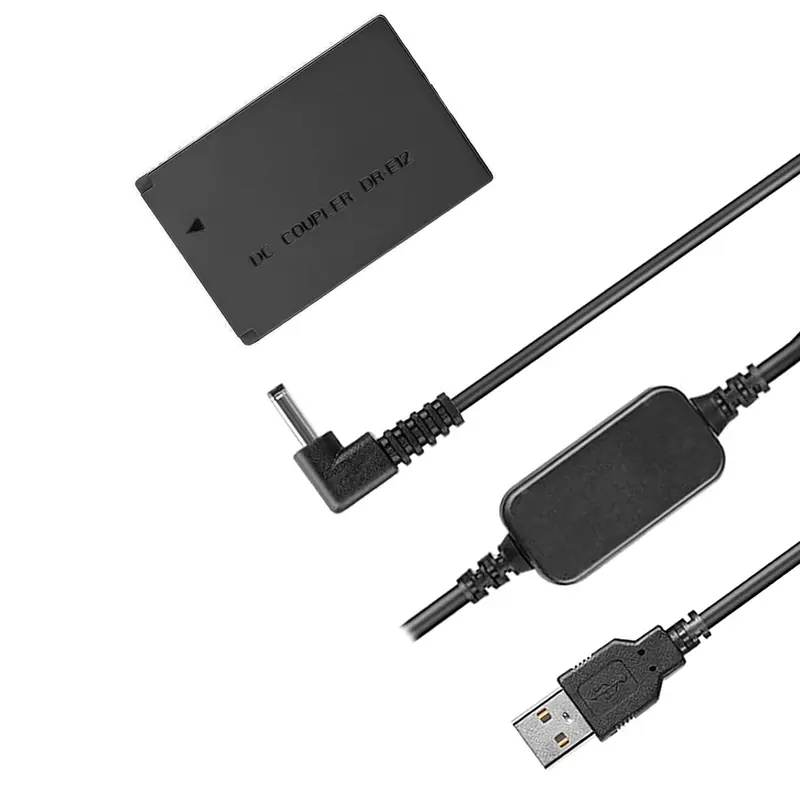 DC Drive Cable / Dummy Batterij DR-E12 voor Canon EOS M, EOS M2, EOS M10, EOS M50, EOS M50 Mark II, EOS M100 en EOS M200