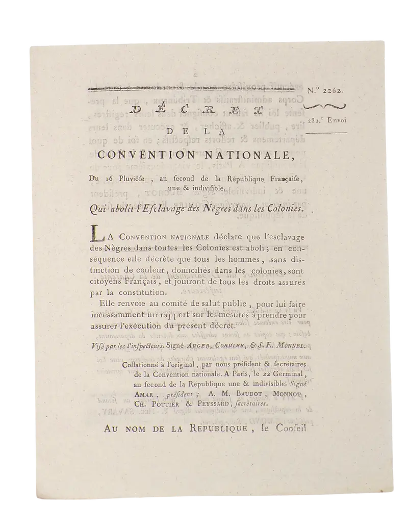 Declaration of the first abolition of slavery in the modern world