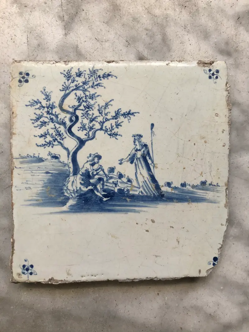 Delft handpainted dutch tile with pastoral scene