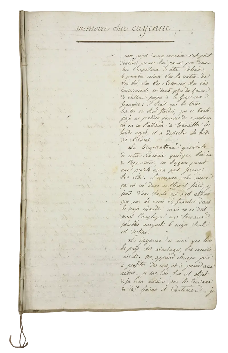 Detailed manuscript survey of the defences of Cayenne, French Guiana, with a structured reform proposal (1783).