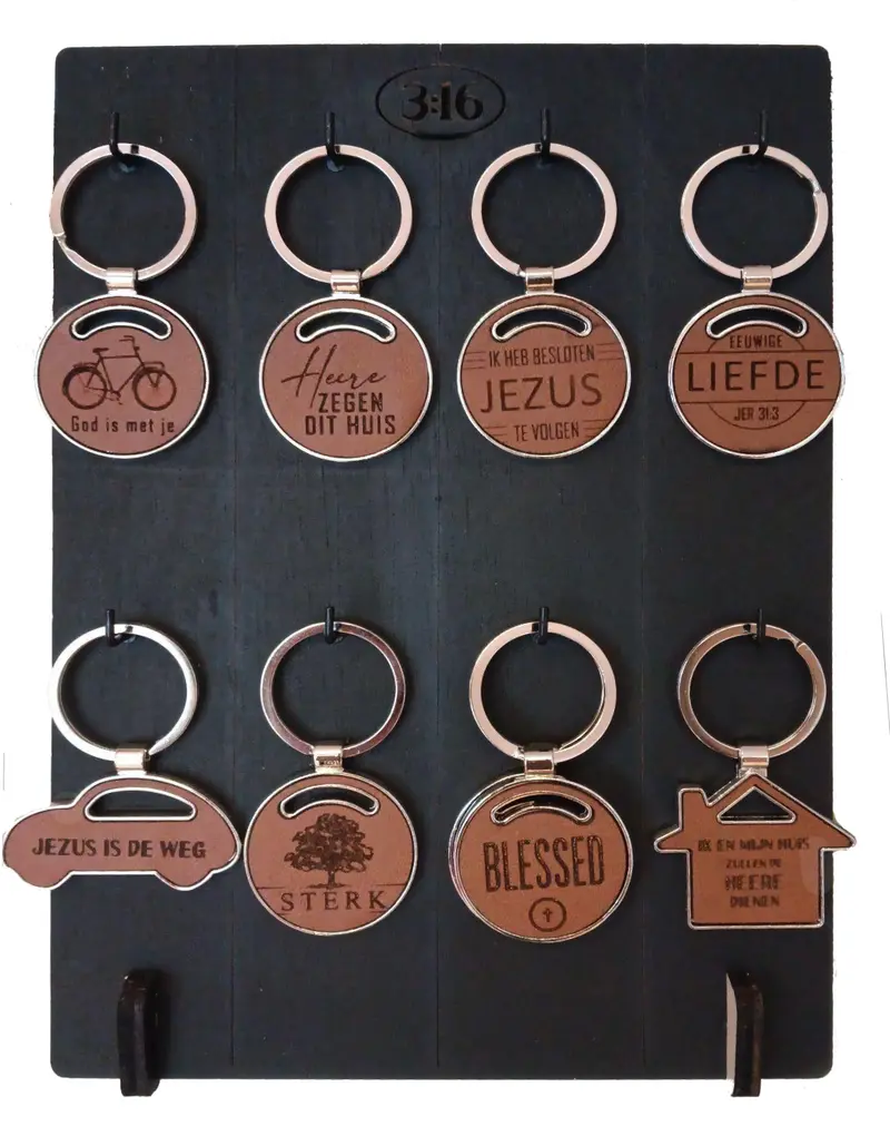 Display 8x4 Metalen sleutelhangers kunstleer