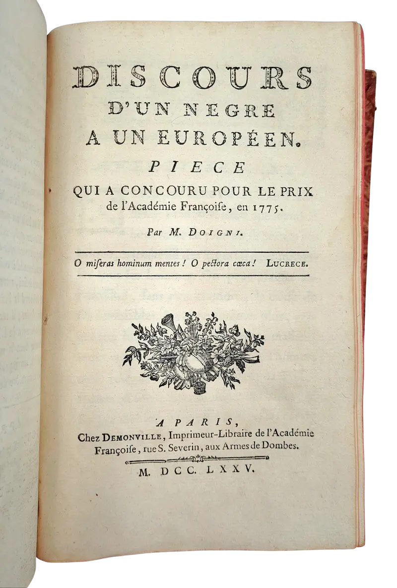 Doigny du Ponceau, Discours d'un negre a un Européen, 1775.