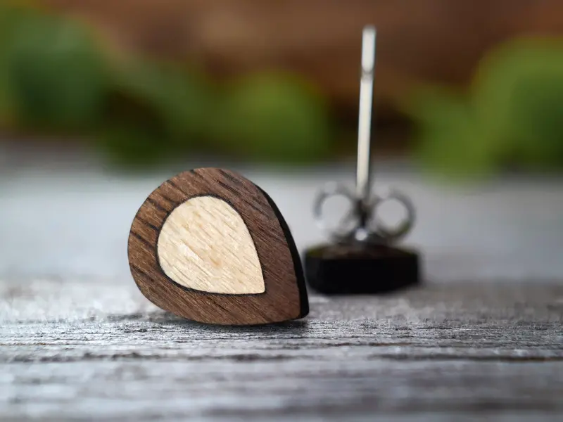 Duo Houten Oorknopjes | Druppel | Esdoorn & Notenhout