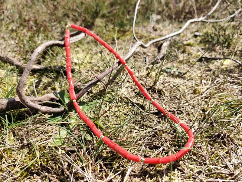 EBB Jewellery 14K solid gold Natural Red Coral Tube Choker Necklace