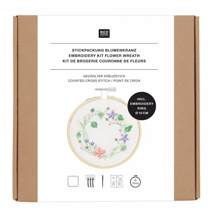 Embroidery kit Counted cross stitch Flower wreath - Rico Design