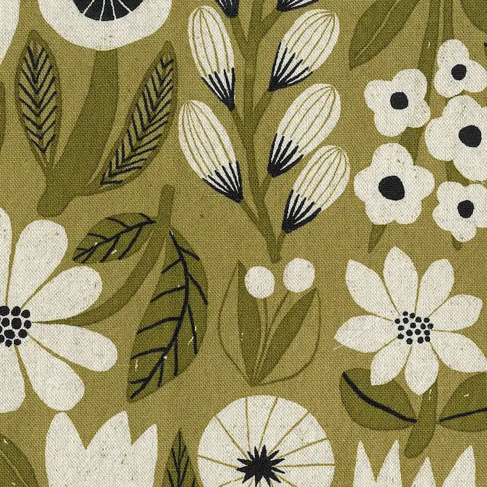 Flower by Bookhou - Green - Gather Collection - Cotton Linen - Kokka COUPON