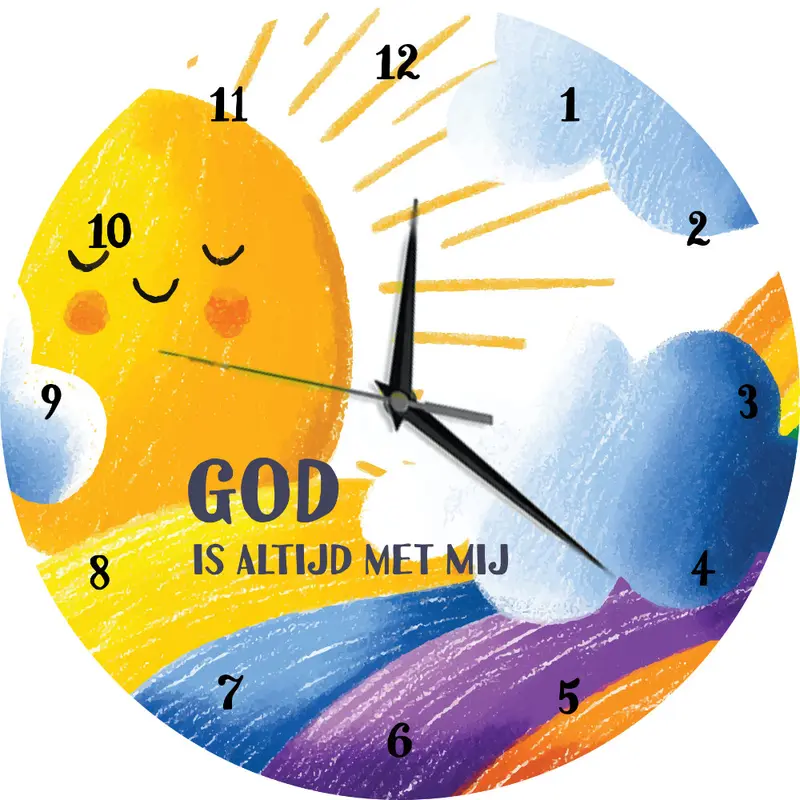 God is altijd met mij wandklok kinderen