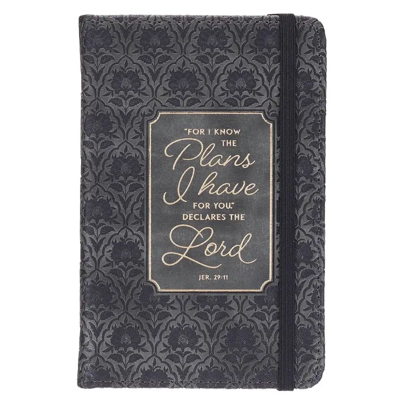 I Know the Plans Notebook with Elastic Closure Faux Black and Grey