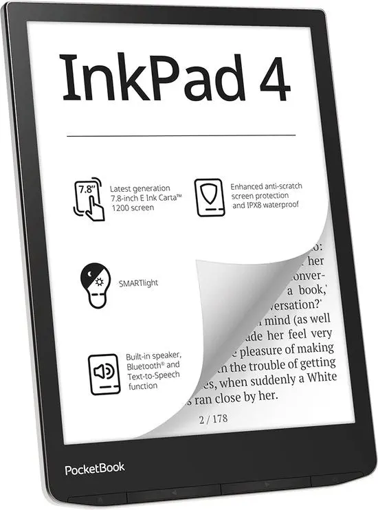 InkPad 4 - E-Reader - 7.8 inch - 32GB - Stardust Silver (In doos)
