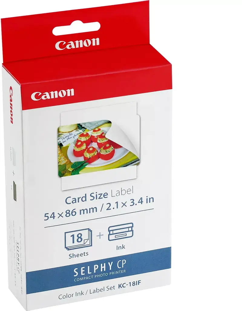 KC‑18IF Color Ink & Sticker Paper Set voor Selphy CP‑printers – 54 × 86 mm, 18 prints (Nieuw)