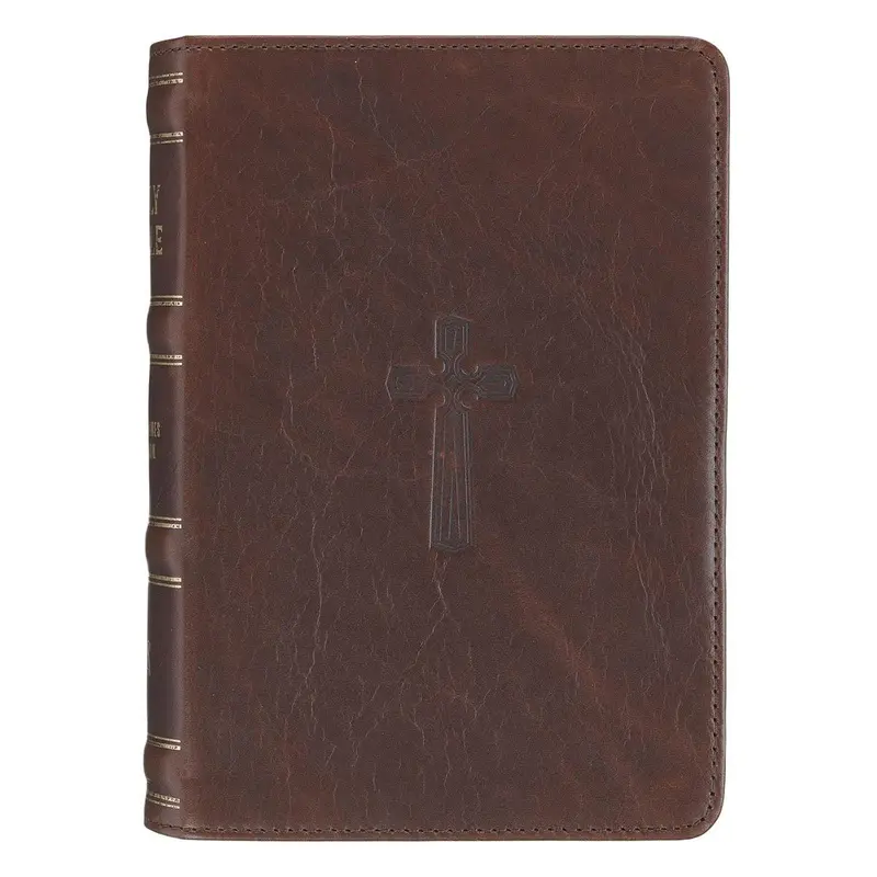 KJV Bible Compact Large Print Leather Tan Cross Black