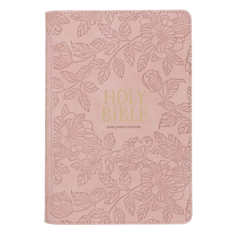 KJV Bible Personal Size LG print Faux Leather Blush Floral