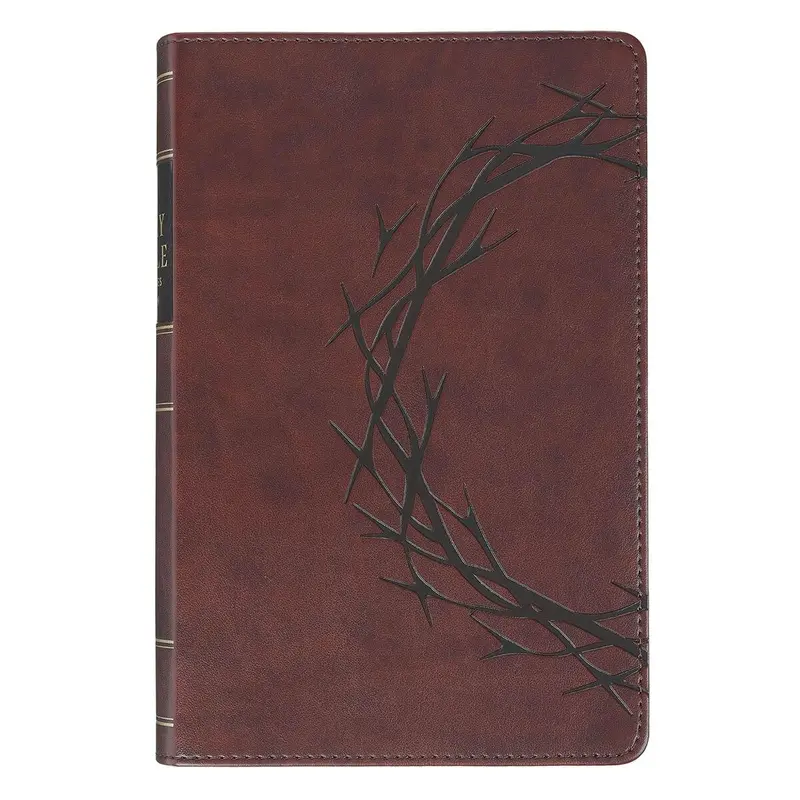 KJV Bible Personal Size LG print Faux Leather Brown Crown of Thorns