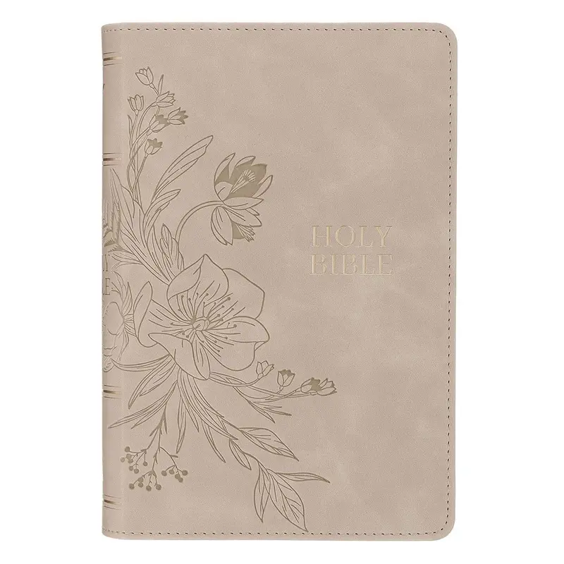 KJV Bible Personal Size LG print Faux Leather Taupe Floral