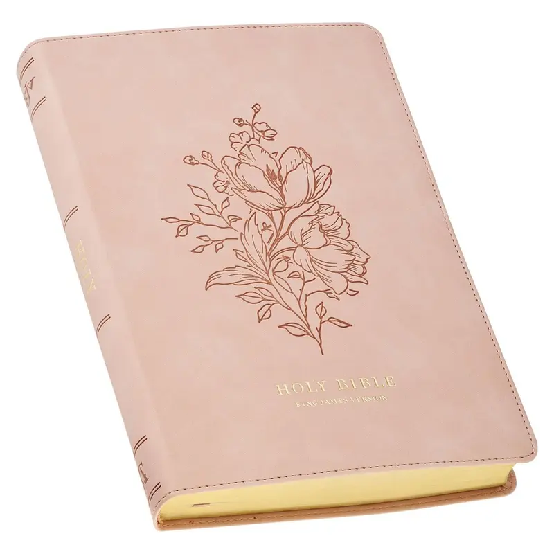 KJV Bible Thinline LP Faux Leather Flowers Pink