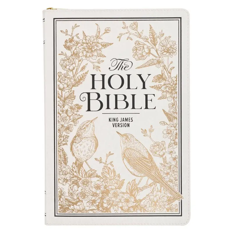 KJV Bible Thinline LP Faux Leather White and Gold w/zipper