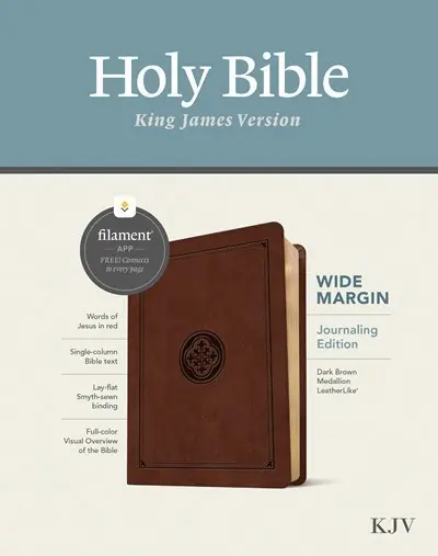 KJV Wide Margin Bible Filament Enabled Edition (RL)-Dark Brown Medallion LeatherLike