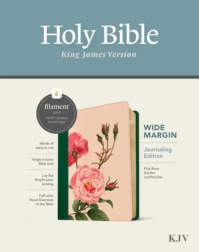 KJV Wide Margin Bible Filament Enabled Edition (RL)-Pink Rose Garden LeatherLike