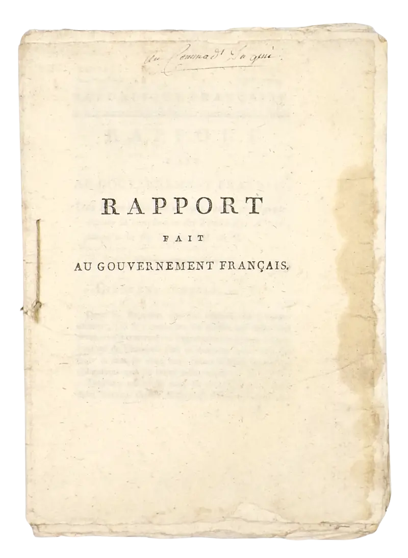 Kléber’s last report; presentation copy inscribed to the commander of the French Engineering Corps in Egypt