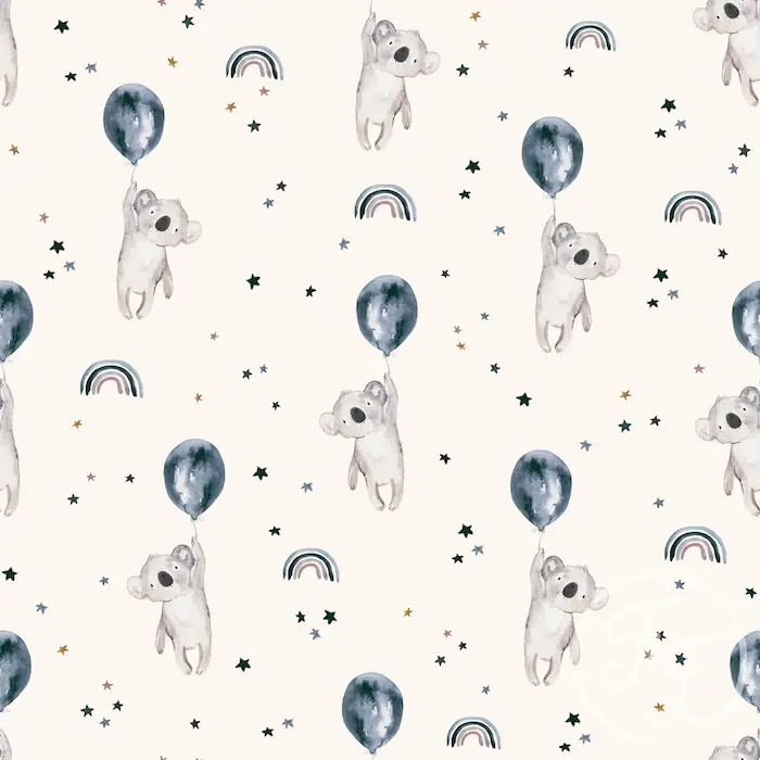 Koalas Balloon Blue - Jersey - Family Fabrics COUPON