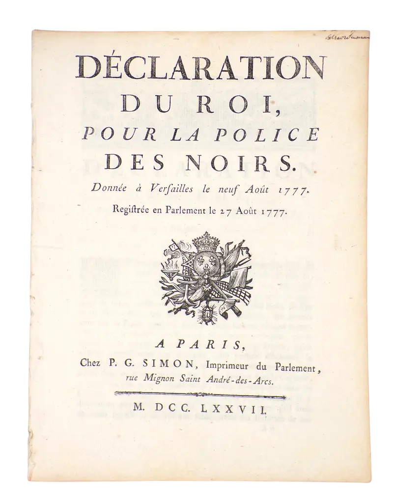 La police des Noirs, 1777.