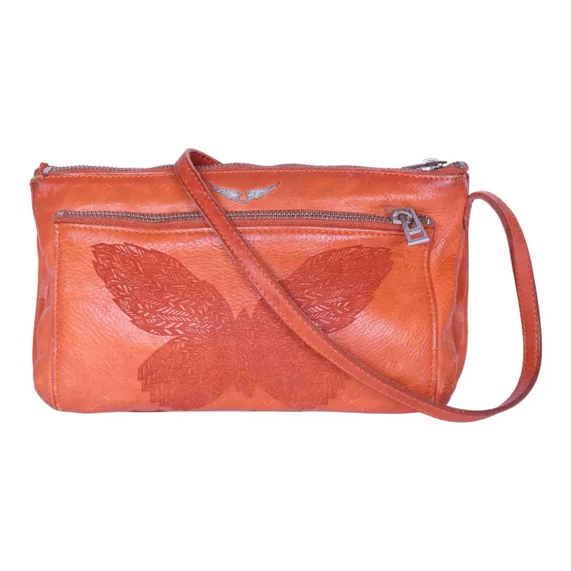 Leren Crossbody Tas met Vlinder - Koraal